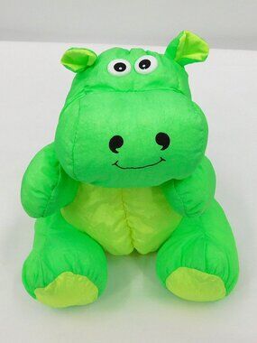 90s Vintage Good Stuff Neon Green Hippo Plush Toy Animal Kawaii Carnival Prize